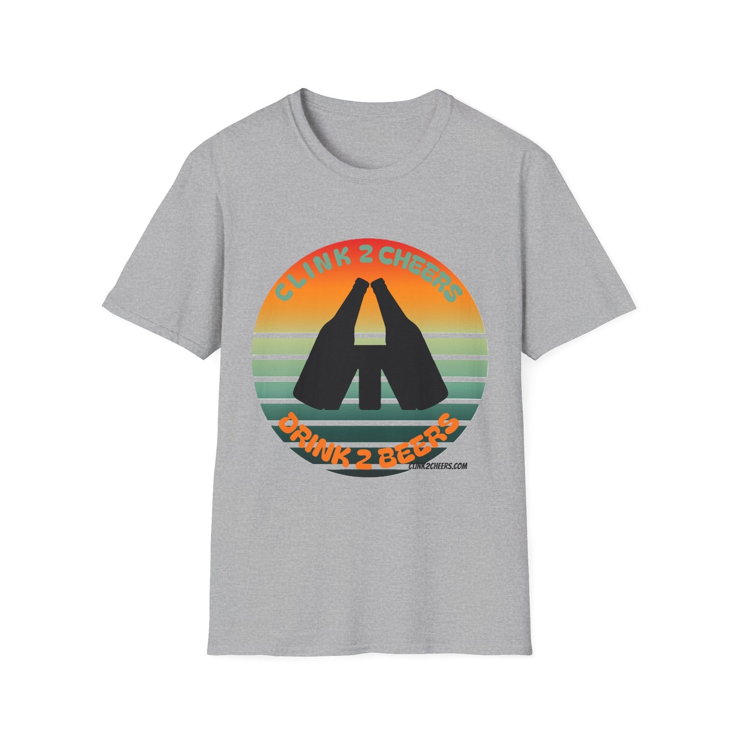T-Shirt — 'Clink 2 Cheers, Drink 2 Beers' Retro Sunset Cheers Graphic Tee