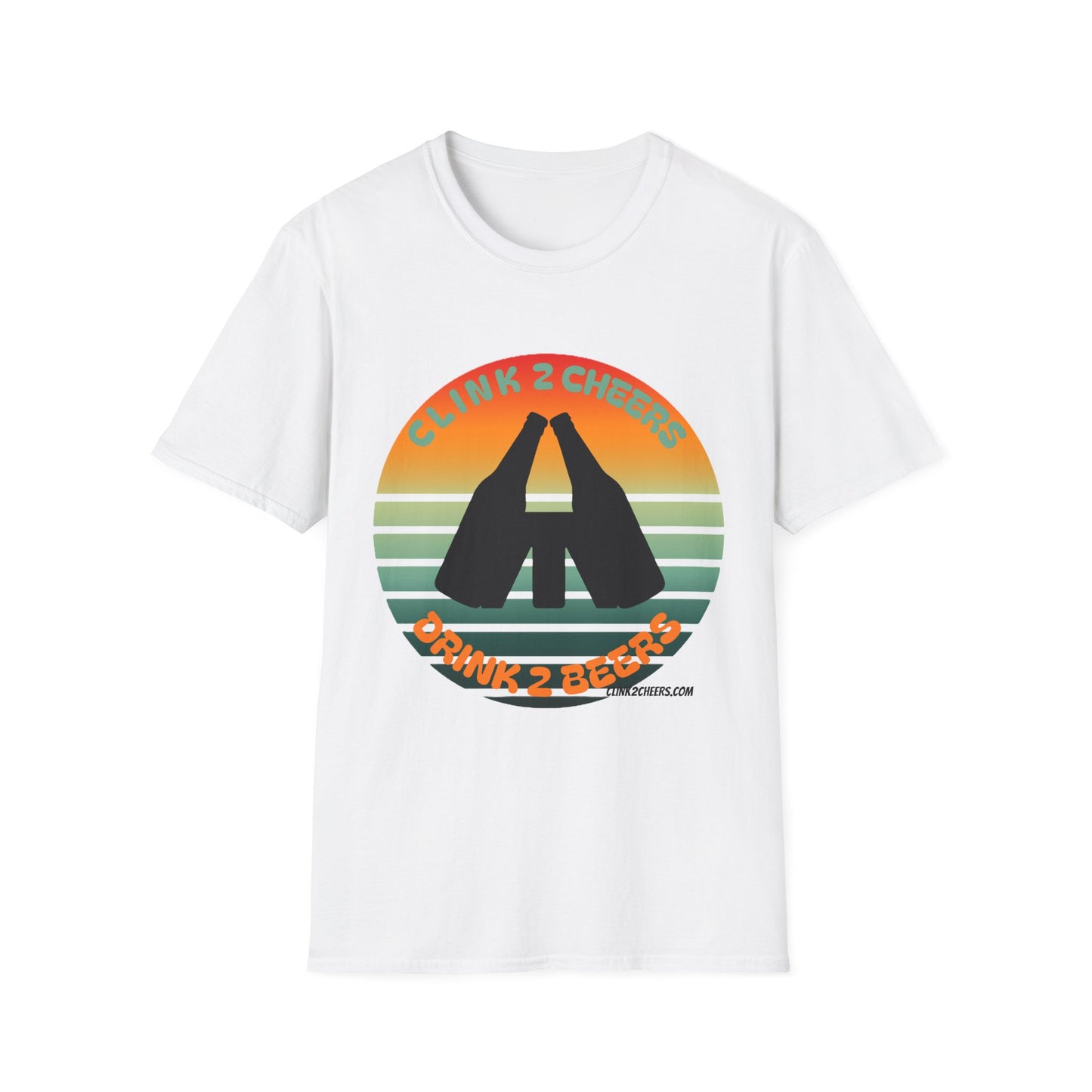 T-Shirt — 'Clink 2 Cheers, Drink 2 Beers' Retro Sunset Cheers Graphic Tee