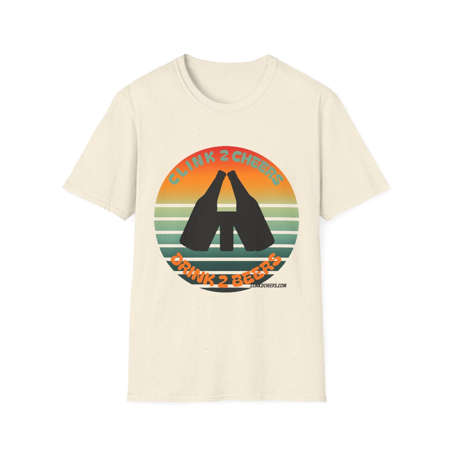 T-Shirt — 'Clink 2 Cheers, Drink 2 Beers' Retro Sunset Cheers Graphic Tee