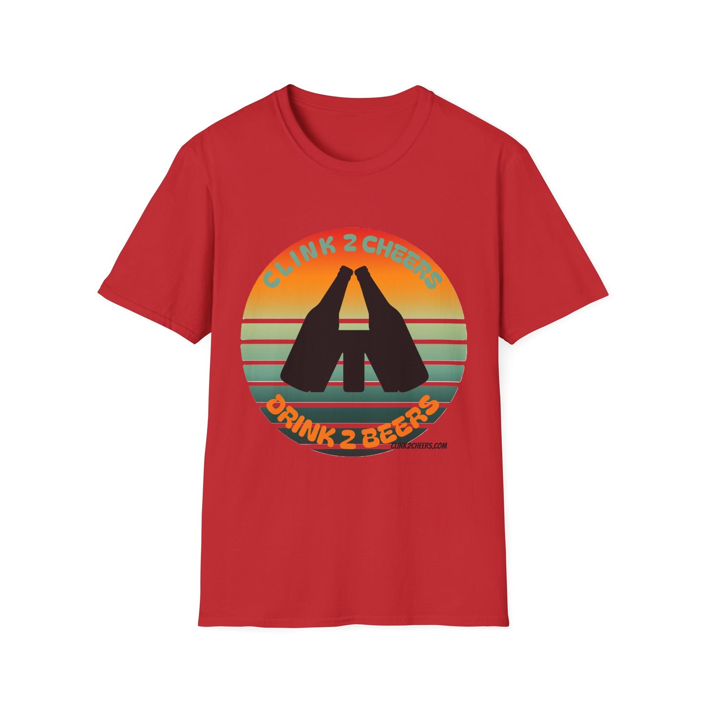 T-Shirt — 'Clink 2 Cheers, Drink 2 Beers' Retro Sunset Cheers Graphic Tee