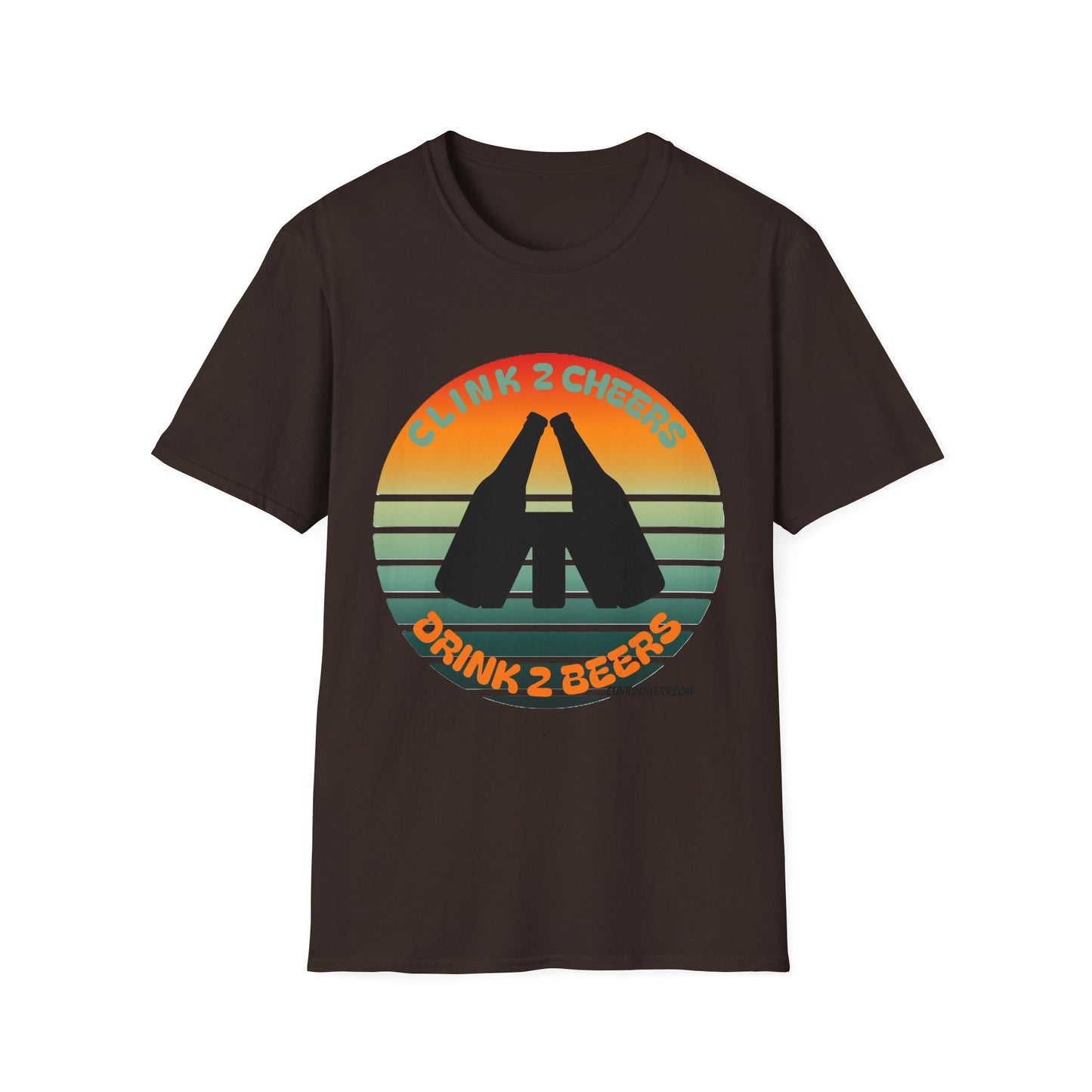 T-Shirt — 'Clink 2 Cheers, Drink 2 Beers' Retro Sunset Cheers Graphic Tee