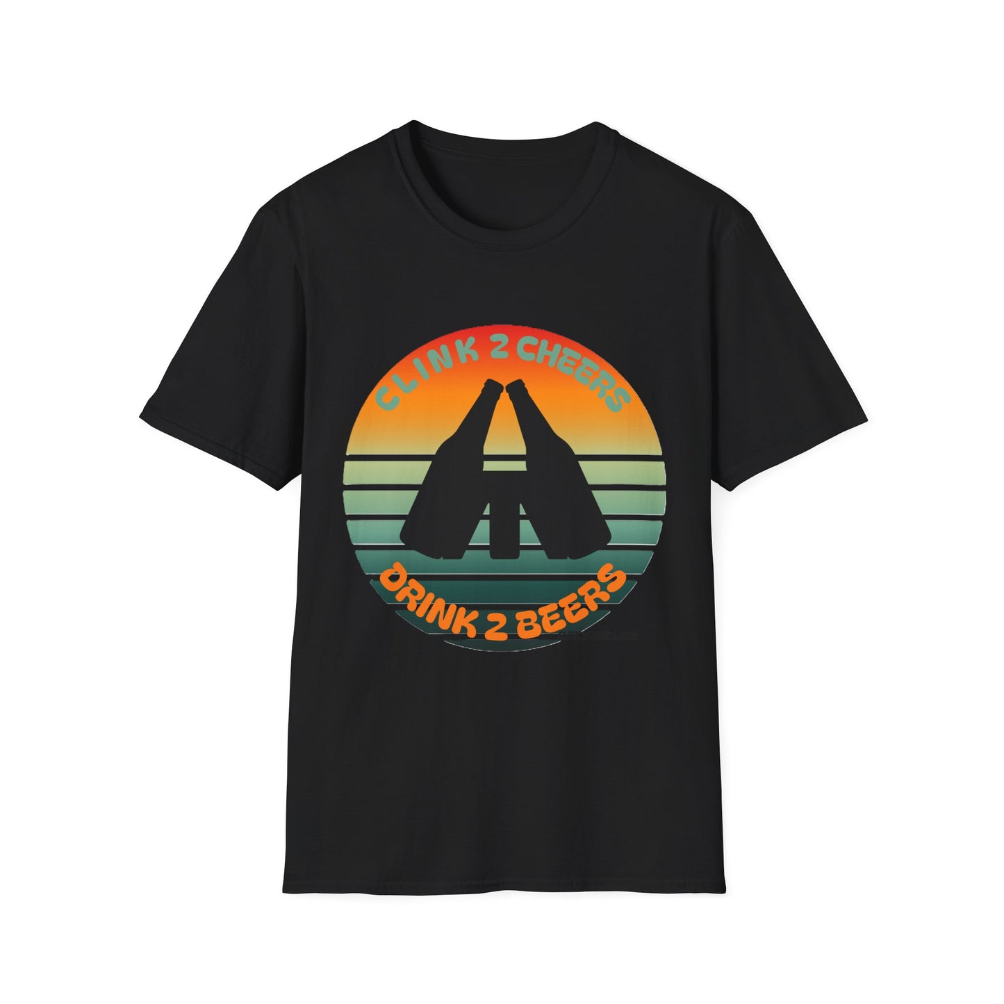 T-Shirt — 'Clink 2 Cheers, Drink 2 Beers' Retro Sunset Cheers Graphic Tee