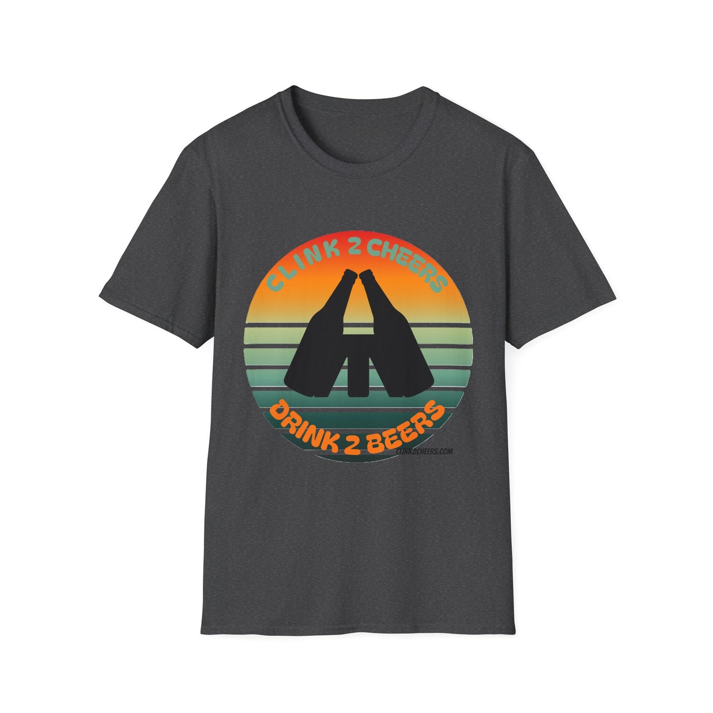 T-Shirt — 'Clink 2 Cheers, Drink 2 Beers' Retro Sunset Cheers Graphic Tee