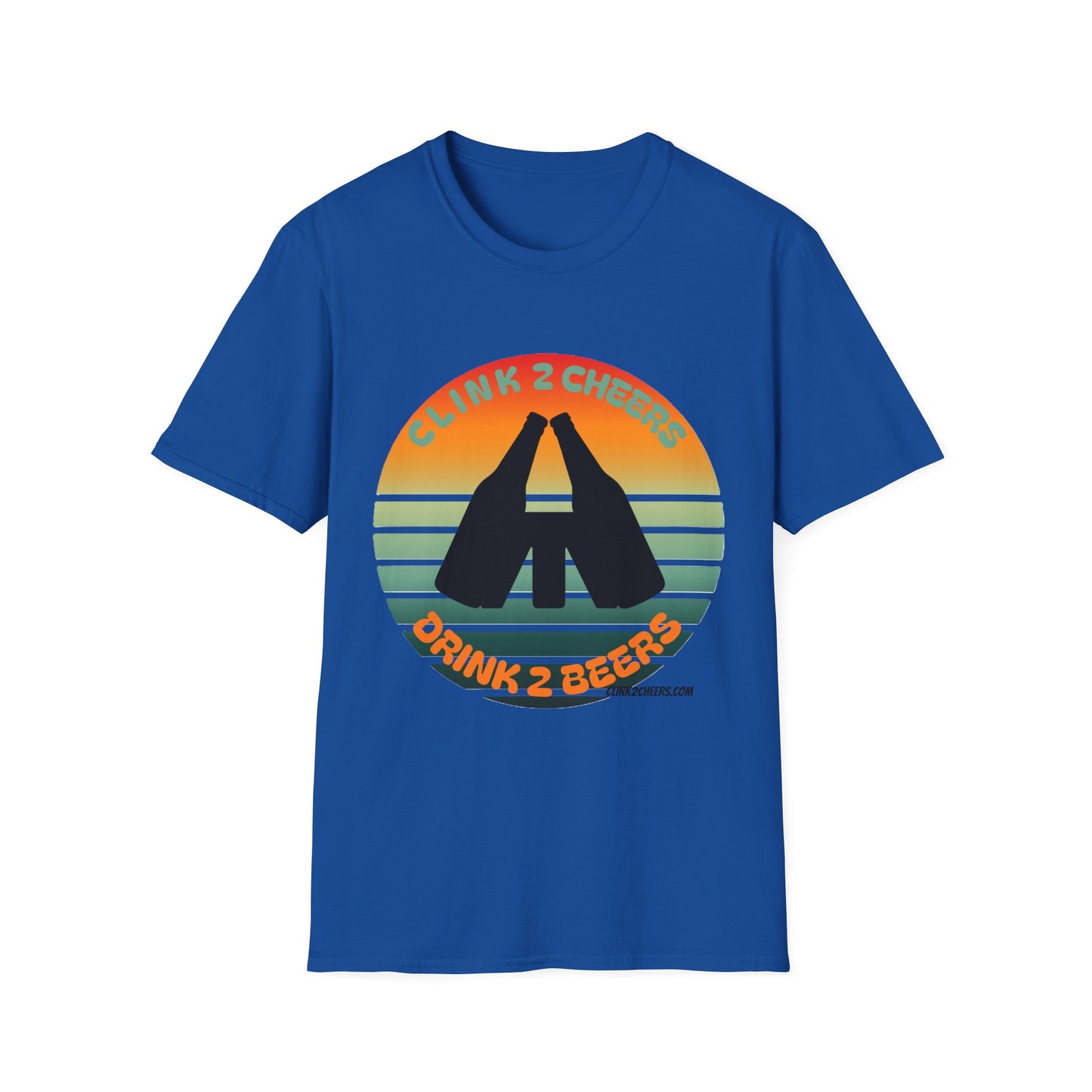 T-Shirt — 'Clink 2 Cheers, Drink 2 Beers' Retro Sunset Cheers Graphic Tee