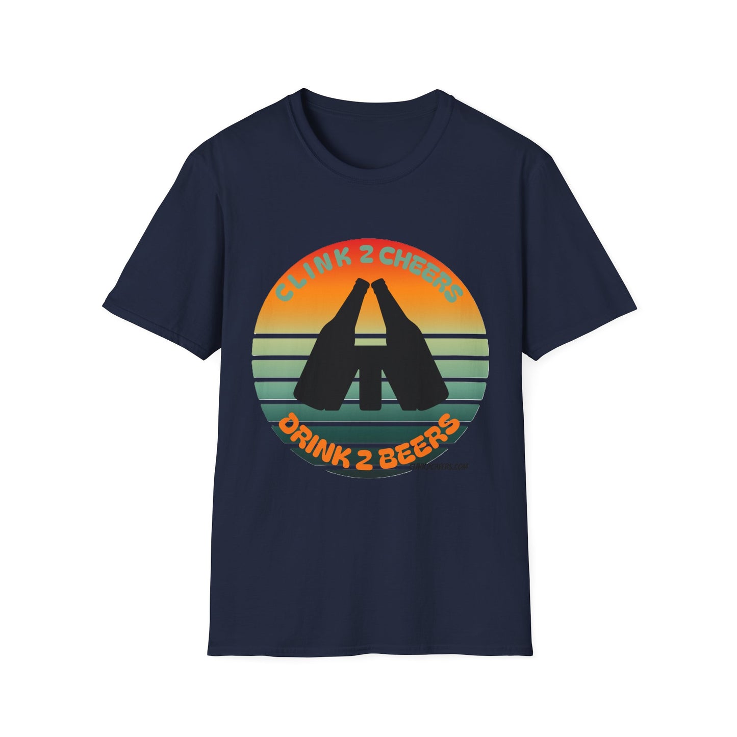 T-Shirt — 'Clink 2 Cheers, Drink 2 Beers' Retro Sunset Cheers Graphic Tee