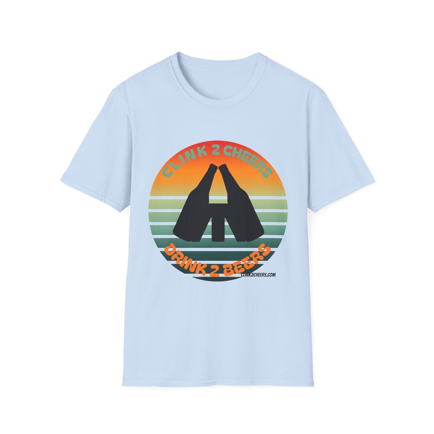 T-Shirt — 'Clink 2 Cheers, Drink 2 Beers' Retro Sunset Cheers Graphic Tee